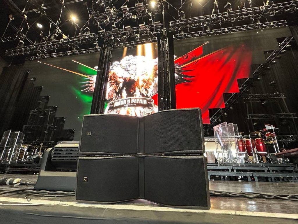Four stacks of two Kiva II concert sound system across the stage served as front-fills