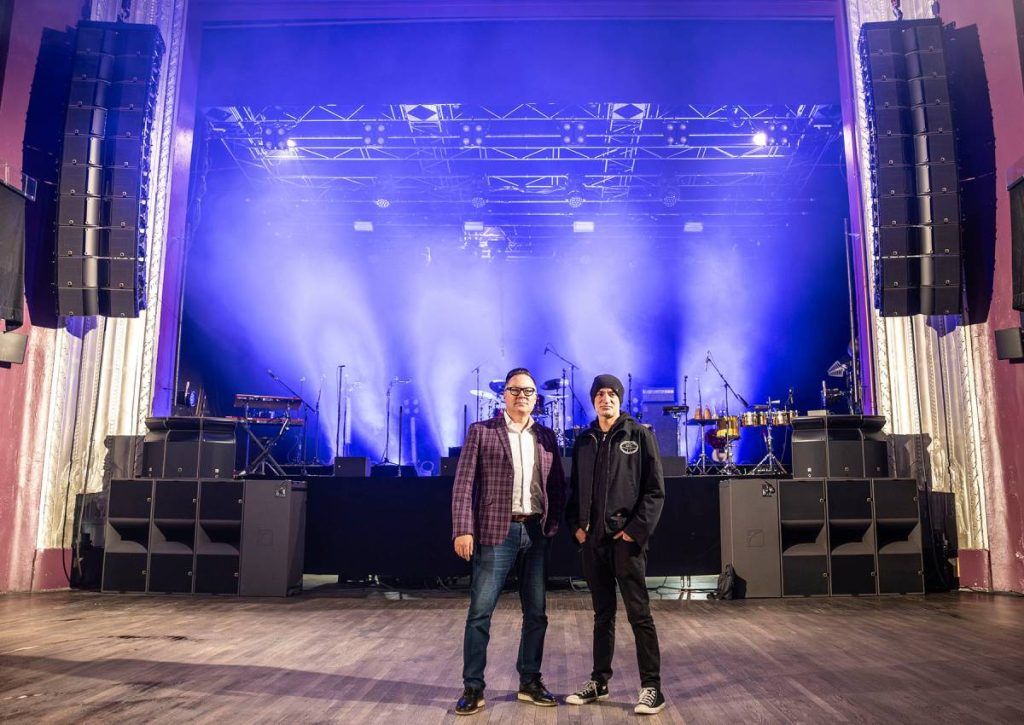 Solotech’s Martin Berthiaume (left) and MTELUS’ Reno Richard with the venue’s new L-Acoustics professional sound system