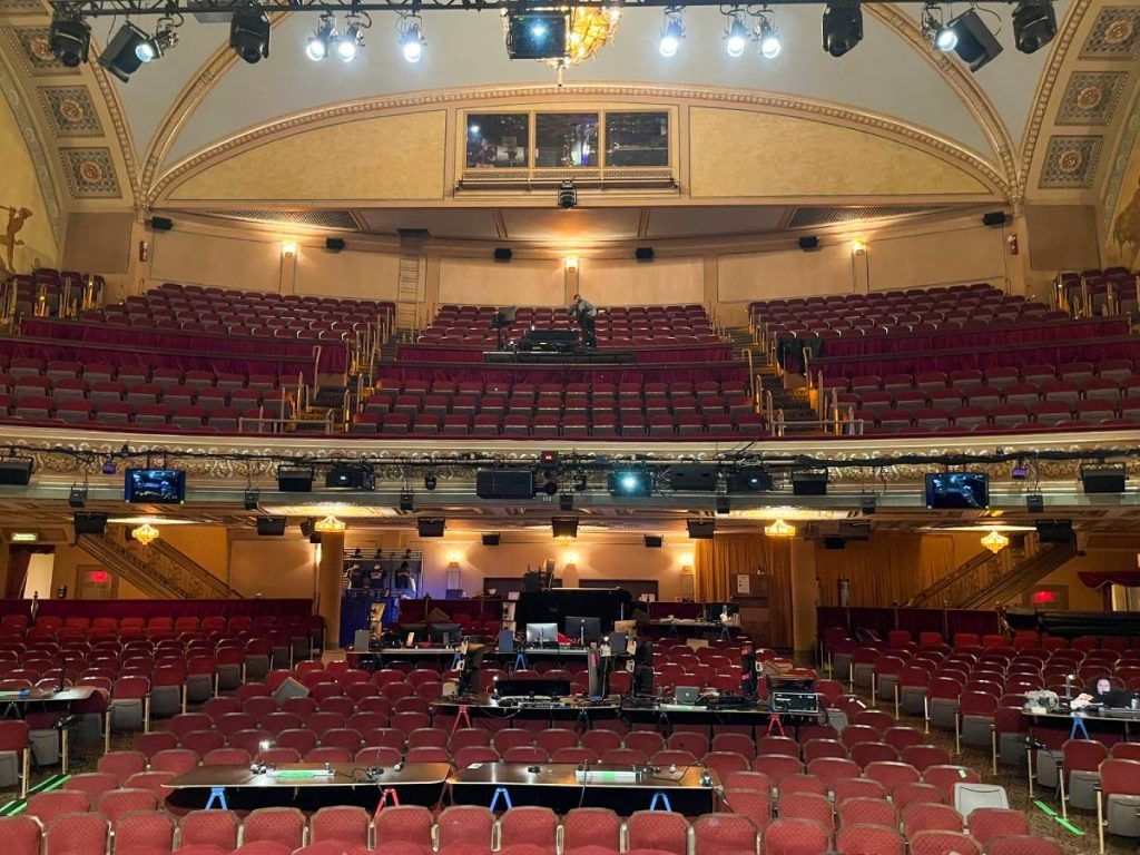 A view of Broadway’s Jacobs Theatre, currently home to The Outsiders, seen from the stage (photo credit: Cody Spencer)