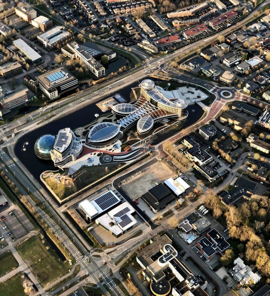 An aerial view of the AFAS complex with its 800-capacity theater centerpiece, now with L-ISA immersive audio technology  