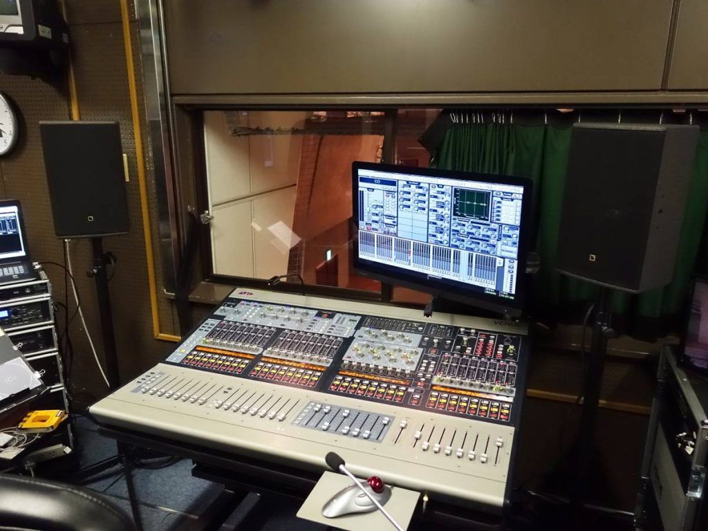 A pair of L-Acoustics X8 in the front-of-house monitoring station at Itabashi Culture Hall