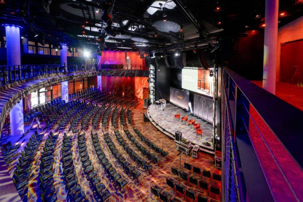 The impressive 16m tall galleried Gasometer venue featuring an L-Acoustics L-ISA immersive sound system 