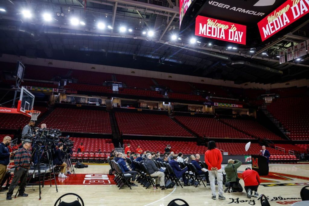 Maryland Men’s Basketball Head Coach Kevin Willard speaking at XFINITY Center’s external media day on October 15 (pc: Mackenzie Miles/Maryland Terrapins)