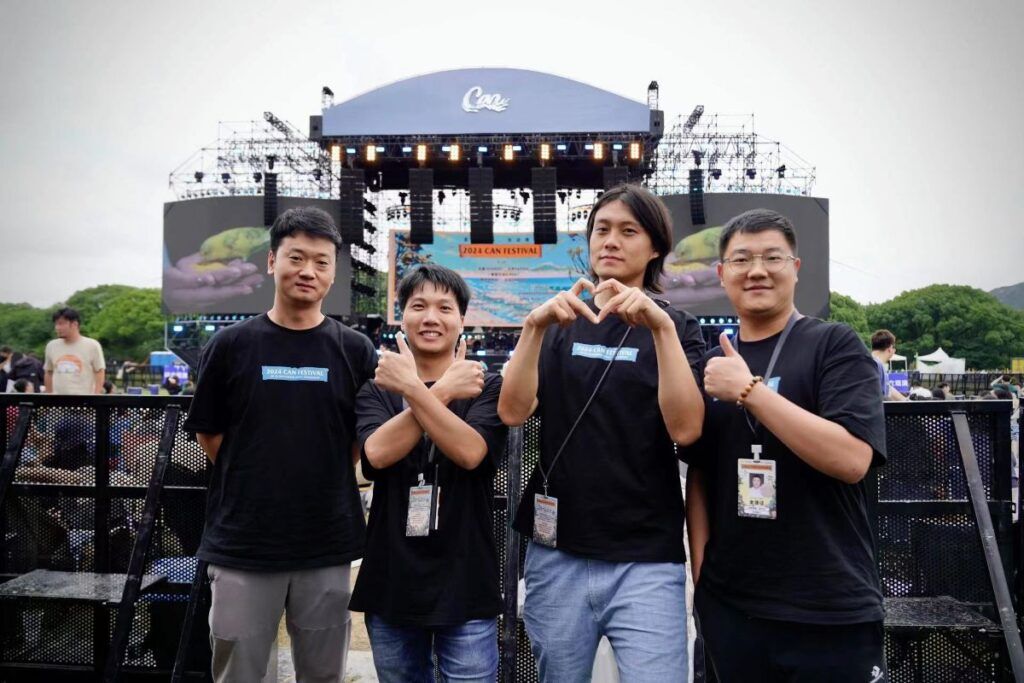 The RAC team, from L-R: Li Feng, Director of L-ISA Immersive Sound & Sound System Designer of Can Festival; Wang Jianghua, Systems Engineer; Yu Tao, Senior System Engineer; Hao Fange, Project Engineer