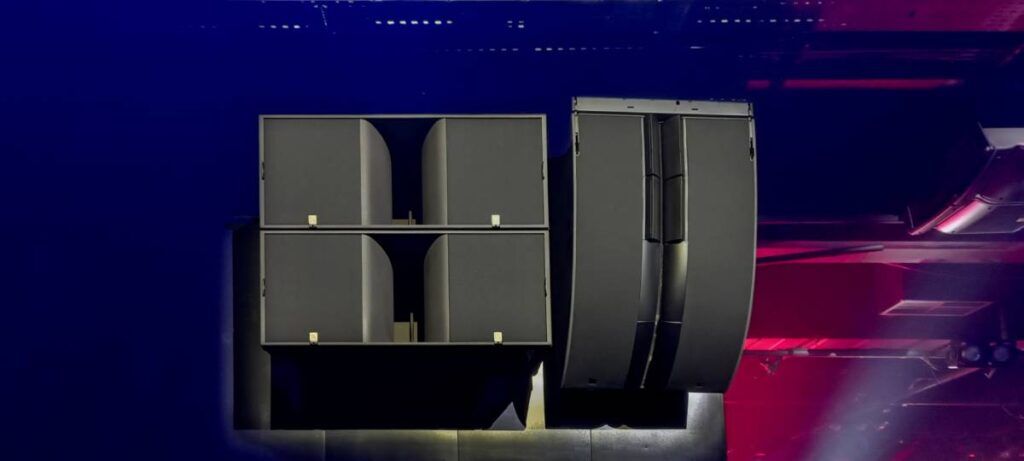 The L-Acoustics sound system consists of two L2D line array speakers, one on each side, paired with two flown KS28 subwoofers per side.