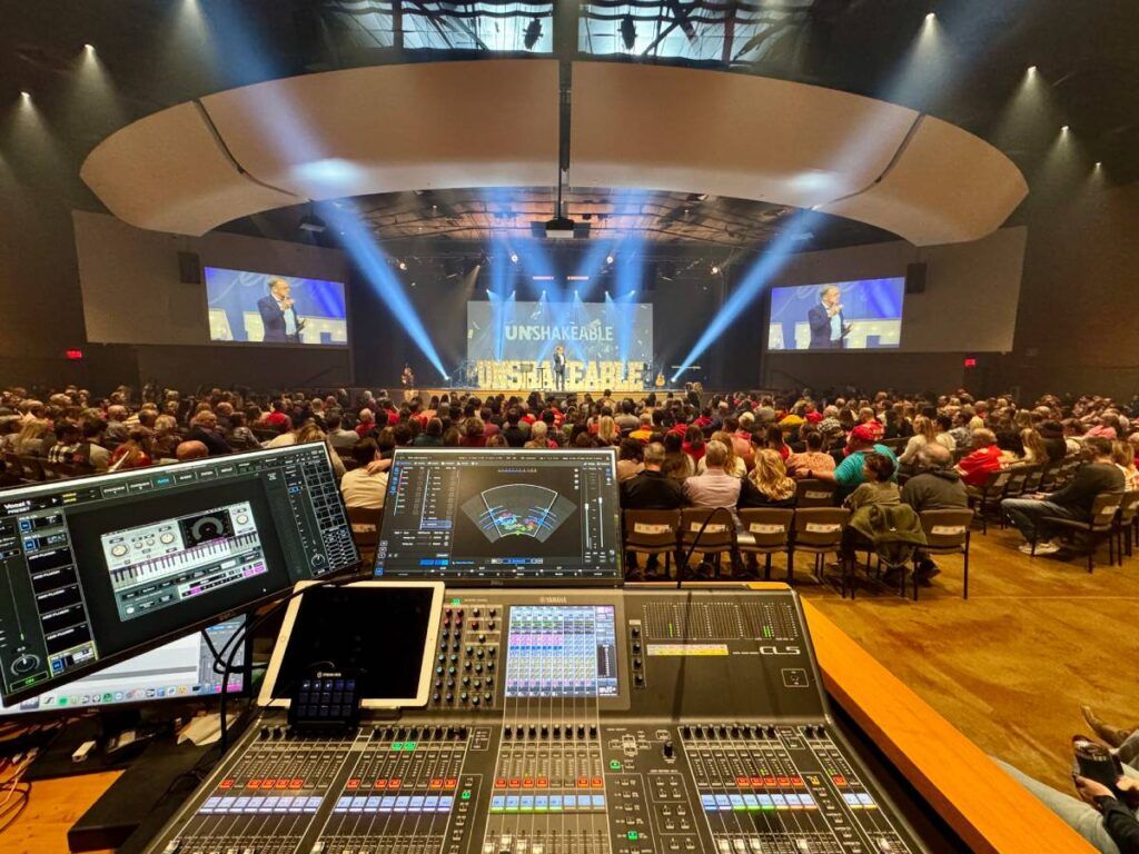 The view from the church’s front-of-house mix position, with the L-Acoustics L-ISA Controller screen seen front and center