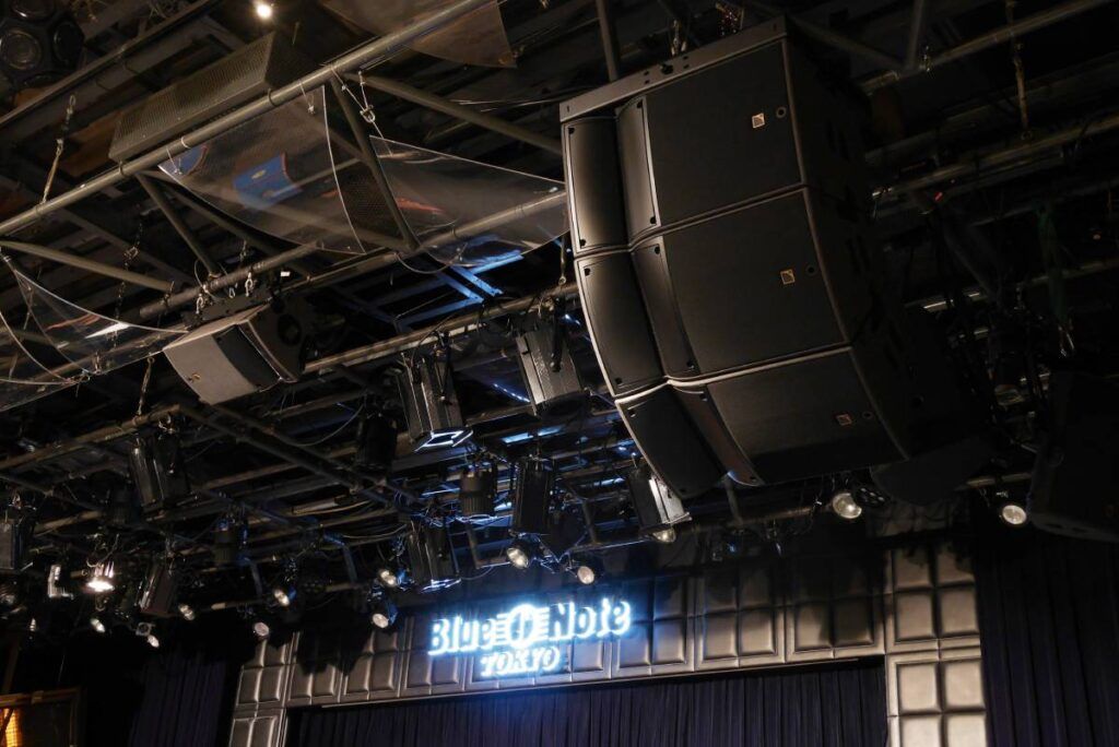 Blue Note Tokyo main installation of L-Acoustics A Series, L-Acoustics A10 Wide for front-fill and L-Acoustics X12 for out-fill