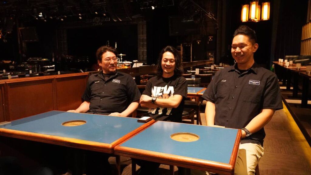 From L-R: Blue Note Japan’s Sound and Lighting Manager and Chief Sound Engineer, Toshiharu Yamauchi; Sound Engineer, Asogi Komiya; Sound Director, Akihiro Mito