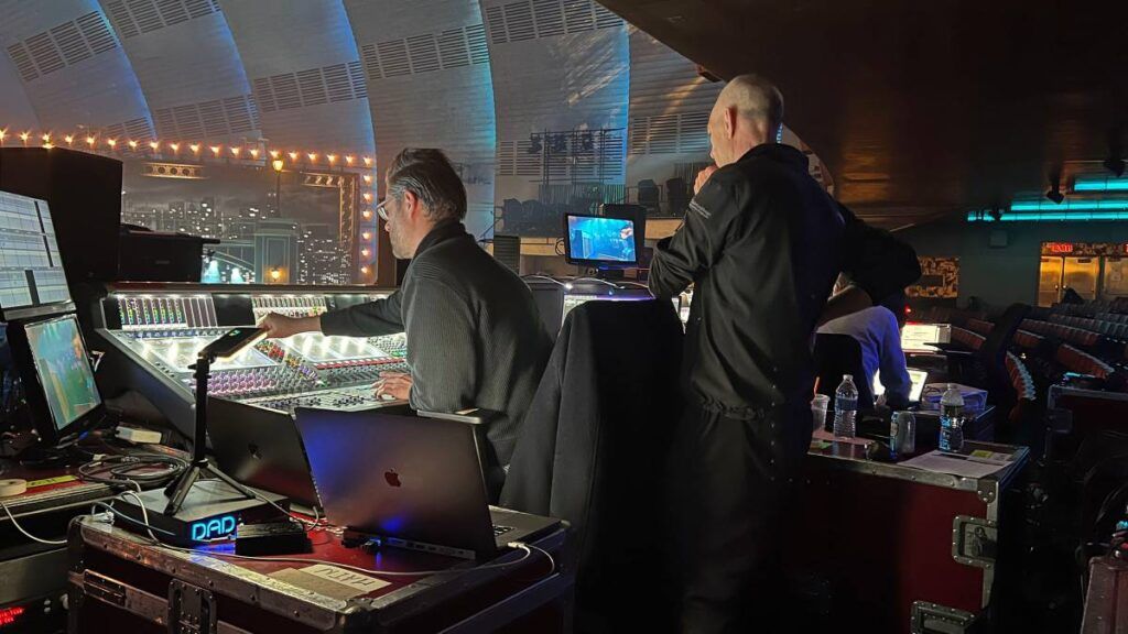 Jamie Pollock piloting one of Firehouse Productions’ two DiGiCo Quantum7 FOH consoles deployed for SNL50: The Homecoming Concert